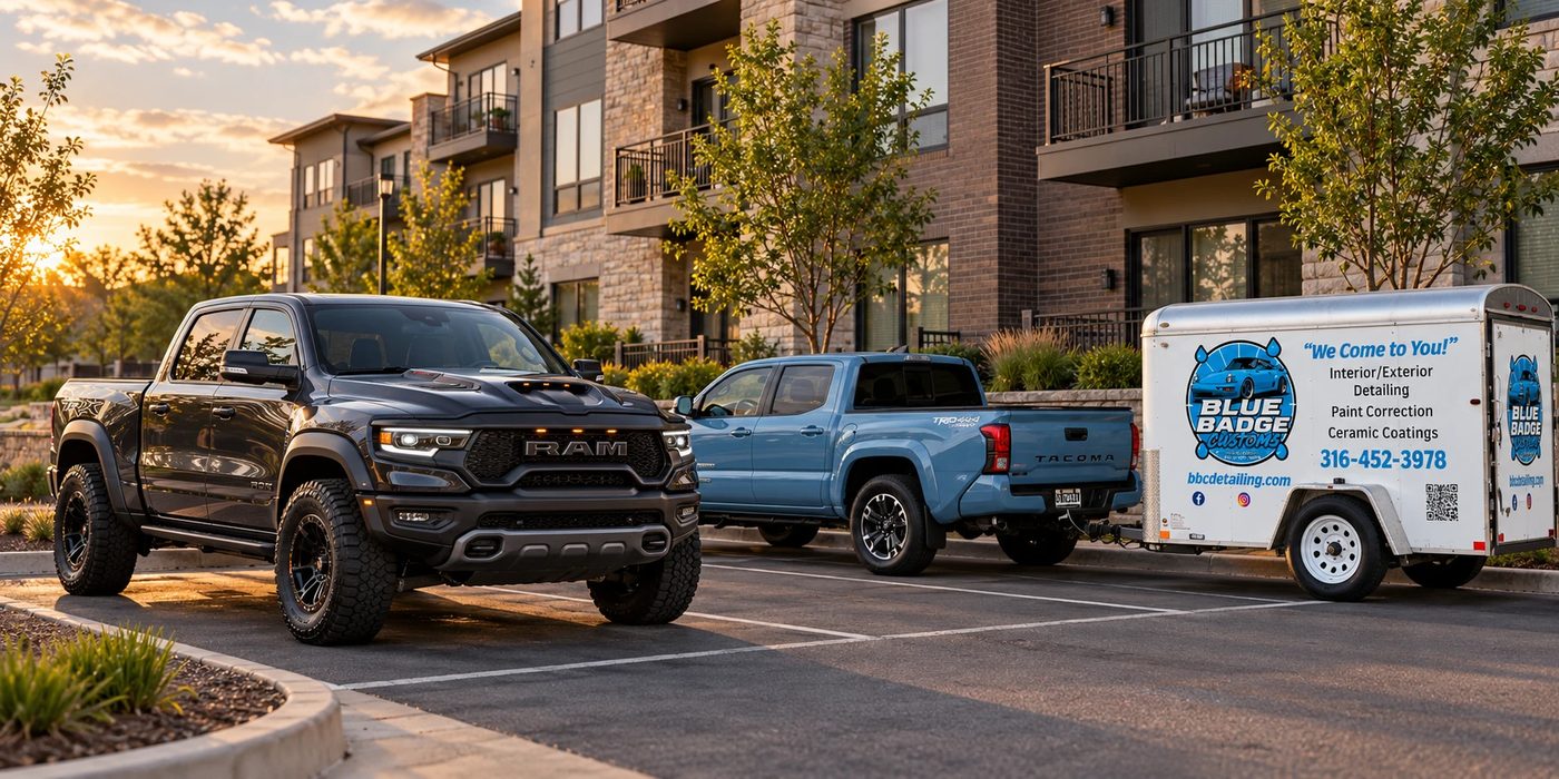 Blue Badge Customs mobile detailing at an apartment complex in Lawrence, Kansas